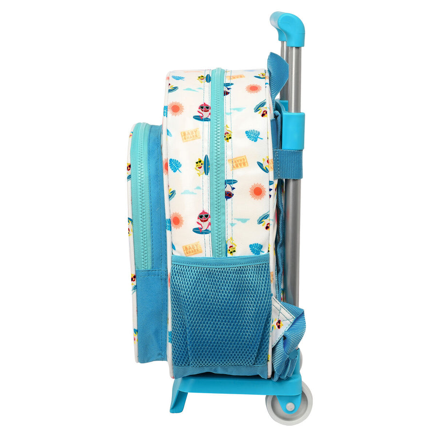 Schulrucksack mit Rädern Baby Shark Surfing Blau Weiß 26 x 34 x 11 cm
