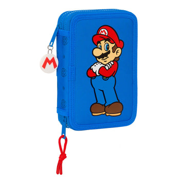 Doppel-Federtasche Super Mario Play Blau Rot 12.5 x 19.5 x 4 cm (28 Stücke)