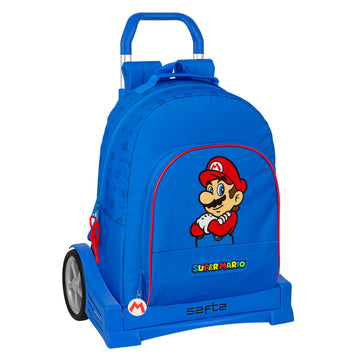 Schulrucksack mit Rädern Super Mario Play Blau Rot 32 x 42 x 15 cm