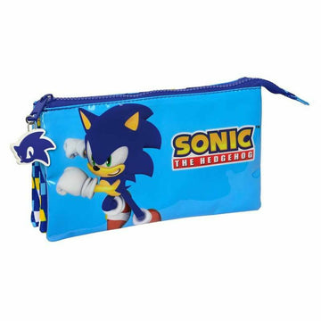 Dreifaches Mehrzweck-Etui Sonic Speed 22 x 12 x 3 cm Blau