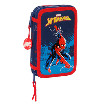 Doppel-Federtasche Spider-Man Neon Marineblau 12.5 x 19.5 x 4 cm (28 Stücke)