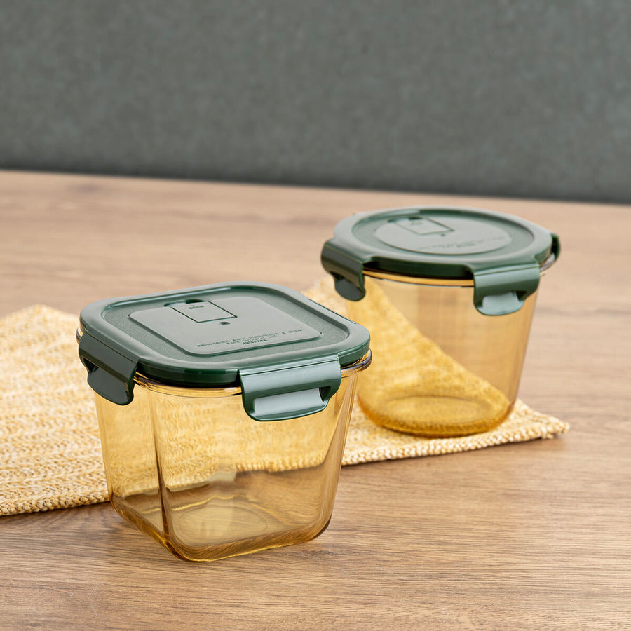 Lunchbox hermetisch Bidasoa Infinity karriert 900 ml Gelb Glas (12 Stück)