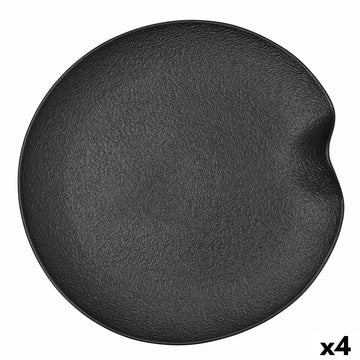 Tablett für Snacks Bidasoa Fosil Schwarz aus Keramik Tonerde 31,4 x 31,2 x 4 cm (4 Stück)