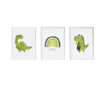 Satz mit 3 Bildern Crochetts Bunt Holz MDF 33 x 43 x 2 cm Regenbogen Dinosaurier (3 Stücke)
