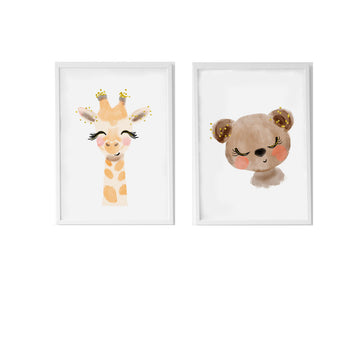 Satz mit 2 Bildern Crochetts Bunt Holz MDF 33 x 43 x 2 cm Giraffe Bär (2 Stücke)
