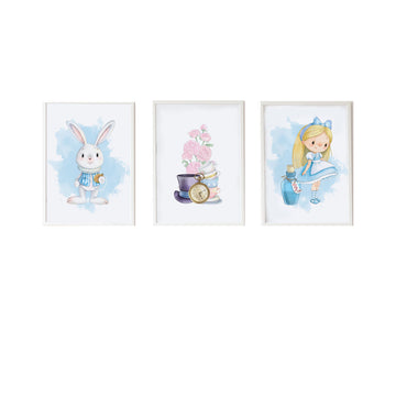 Satz mit 3 Bildern Crochetts Alice Bunt Holz MDF 33 x 43 x 2 cm Blomster Hase Mädchen (3 Stücke)