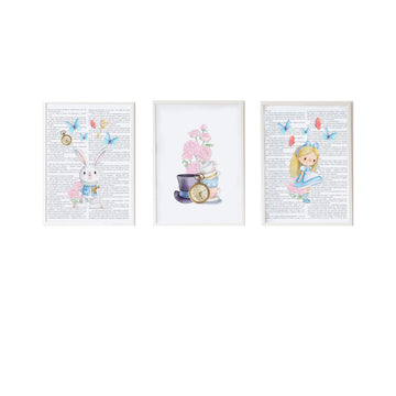 Satz mit 3 Bildern Crochetts Alice Bunt Holz MDF 33 x 43 x 2 cm Hase Blomster Mädchen (3 Stücke)
