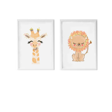 Satz mit 2 Bildern Crochetts Bunt Holz MDF 33 x 43 x 2 cm Giraffe Löwe (2 Stücke)