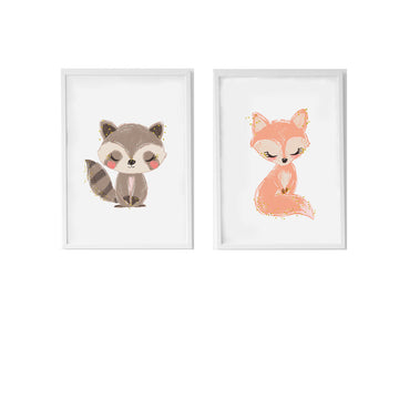 Satz mit 2 Bildern Crochetts Bunt Holz MDF 33 x 43 x 2 cm Eichhörnchen Fuchs (2 Stücke)