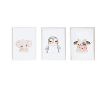 Satz mit 3 Bildern Crochetts Bunt Holz MDF 33 x 43 x 2 cm Elefant Kuh Pinguin (3 Stücke)
