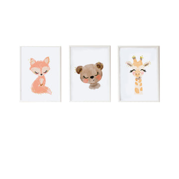 Satz mit 3 Bildern Crochetts Bunt Holz MDF 33 x 43 x 2 cm Bär Giraffe Fuchs (3 Stücke)