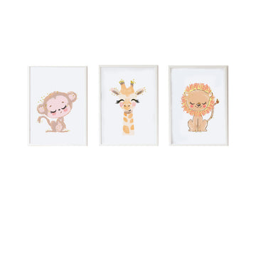 Satz mit 3 Bildern Crochetts Bunt Holz MDF 33 x 43 x 2 cm Giraffe Löwe Affe (3 Stücke)