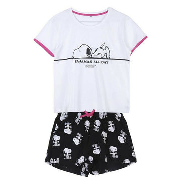 Sommer-Schlafanzug Snoopy Weiß Damen Schwarz