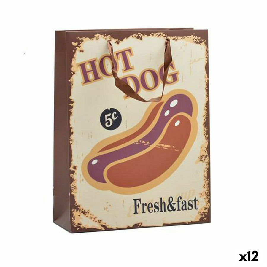 Papiertaschen Hotdog & Coffee 10 x 33 x 25,5 cm (12 Stück)