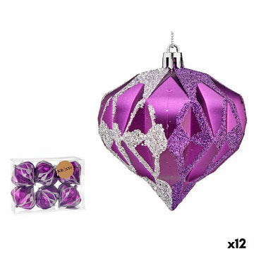 Weihnachtskugeln-Set Diamant Lila Silberfarben Kunststoff 8 x 9 x 8 cm (12 Stück)