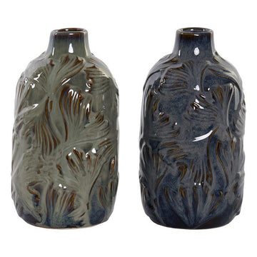 Vase DKD Home Decor Ginkgo Green Steingut Orientalisch (2 pcs) (Ø 13 cm) (13 x 13 x 24 cm) (2 pcs)