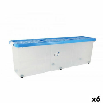 Aufbewahrungsbox mit Deckel Tontarelli Räder Durchsichtig Kunststoff Blau 120 x 30 x 39 cm (6 Stück)