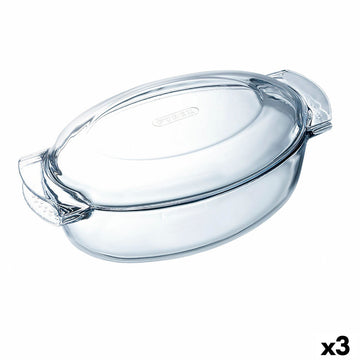 Ofenschüssel Pyrex Classic Vidrio Durchsichtig Glas Oval 39 x 23 x 15 cm mit Deckel (3 Stück)