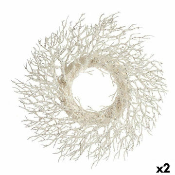 Weihnachtskranz Zweig Weiß Kunststoff 50 x 10 x 50 cm (2 Stück)